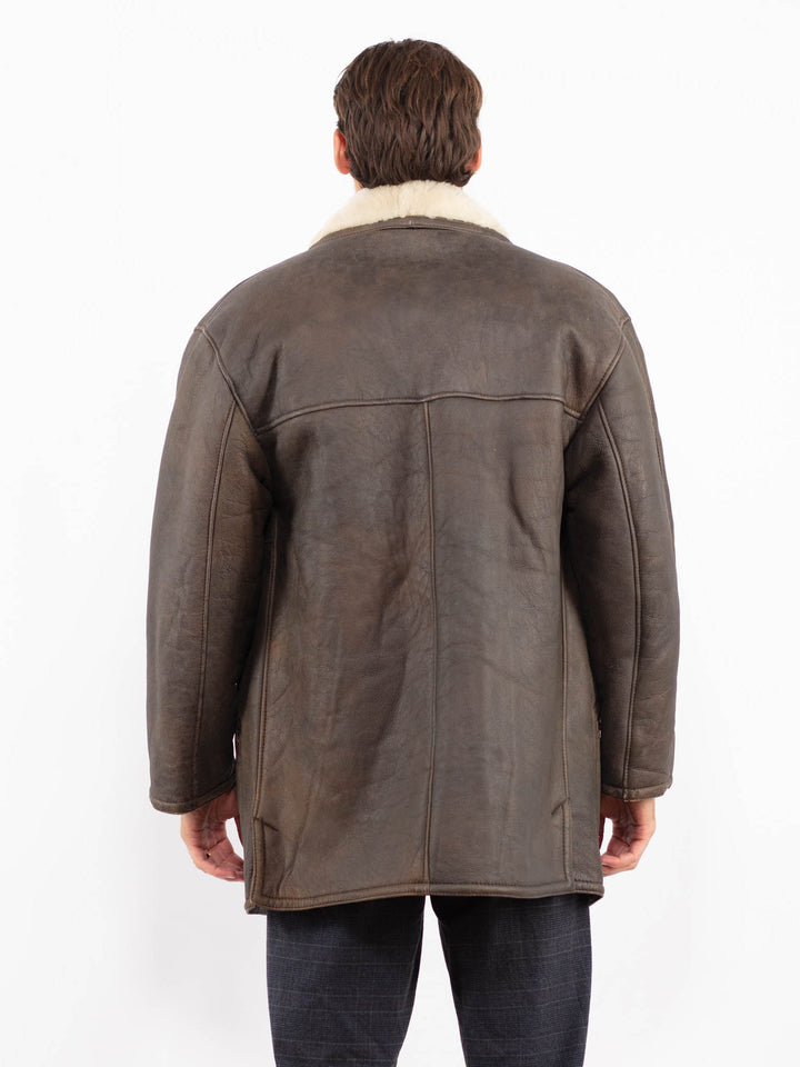 Vintage 80's Men Sheepskin Shearling Coat in BrownZ2254