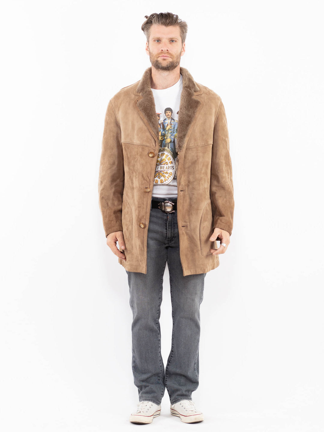 Vintage 80's Men Sheepskin Coat in BeigeZ2014