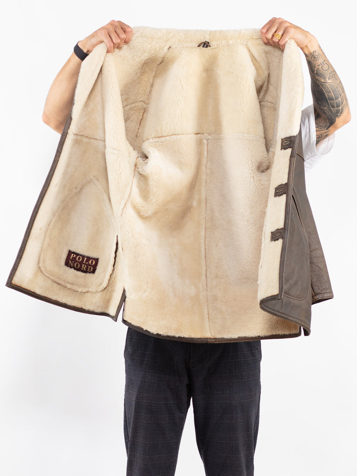 Vintage 80's Men Sheepskin Shearling Coat in BrownZ2254