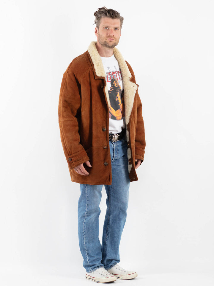 Vintage 80's Men Sheepskin Shearling Coat in BrownZ1792
