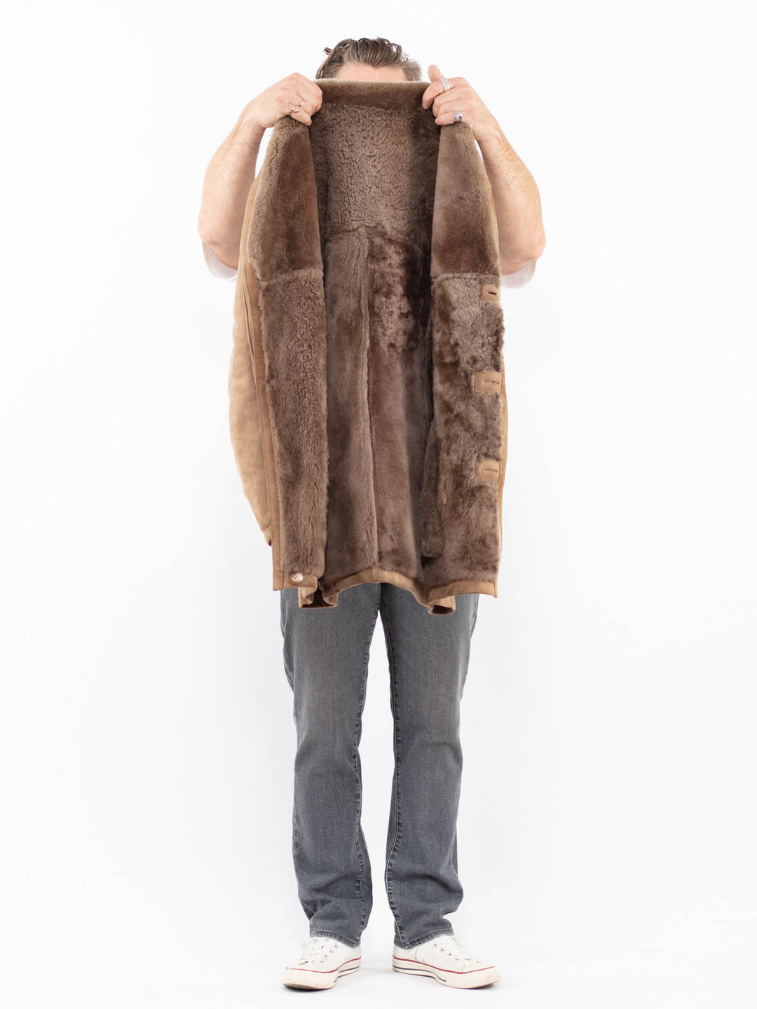 Vintage 80's Men Sheepskin Coat in BeigeZ2014