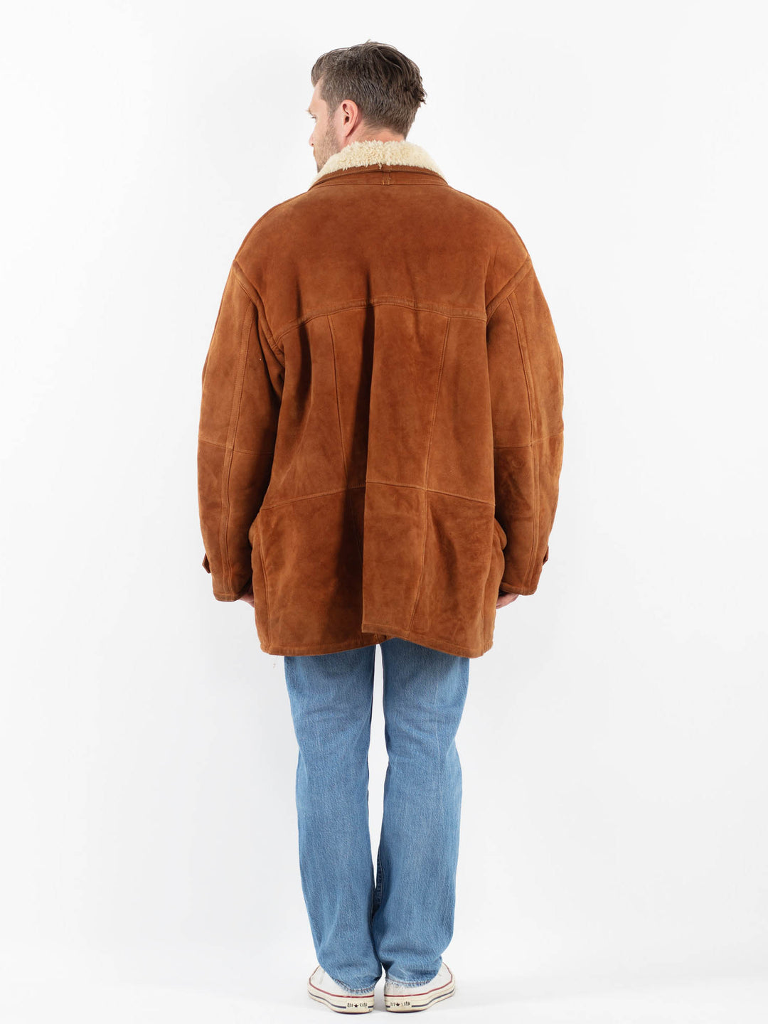 Vintage 80's Men Sheepskin Shearling Coat in BrownZ1792