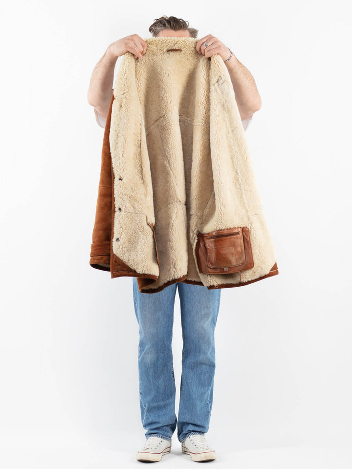 Vintage 80's Men Sheepskin Shearling Coat in BrownZ1792
