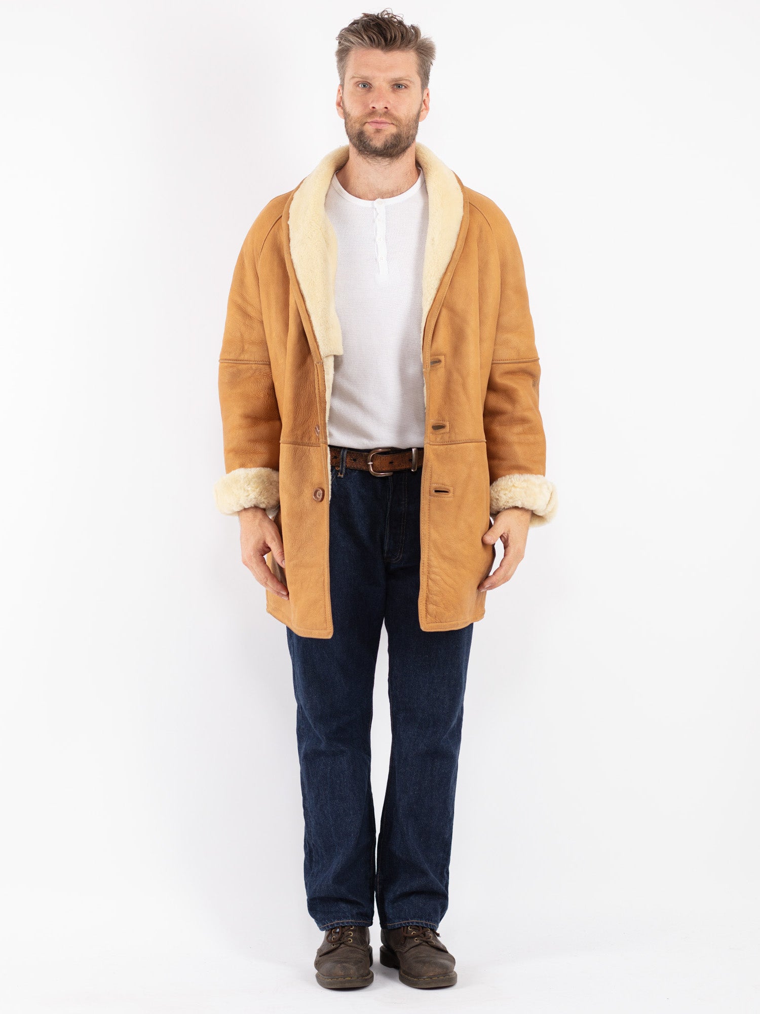 Online Vintage Store Vintage 80's Men Sheepskin Coat in Brown