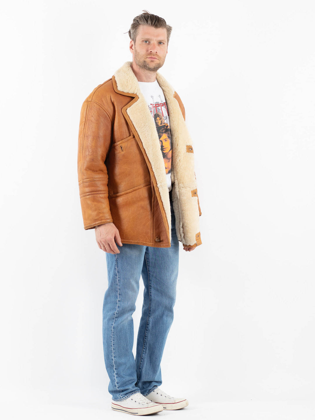 Vintage 80's Men Sheepskin Coat in BrownZ1802