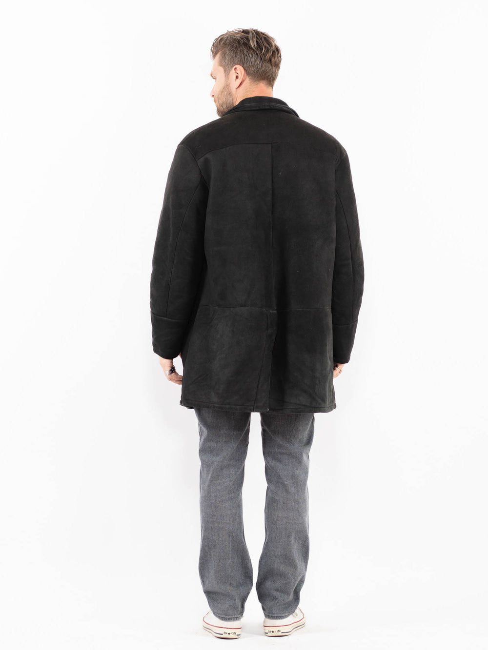 Vintage 80's Men Sheepskin Shearling Coat in BlackZ2027