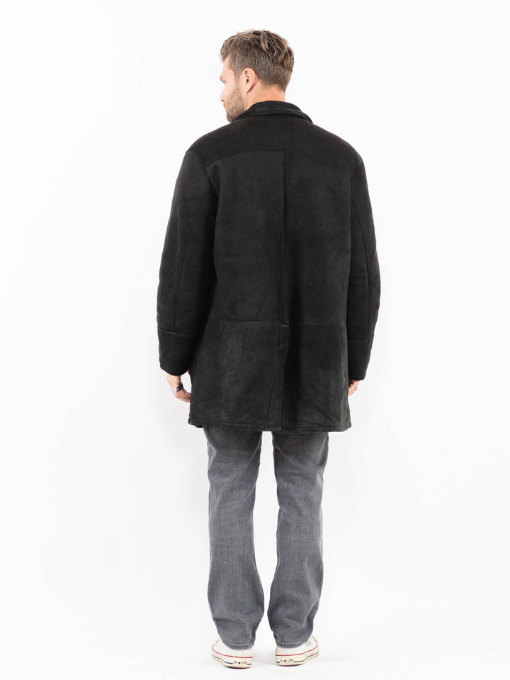 Vintage 80's Men Sheepskin Shearling Coat in BlackZ2027
