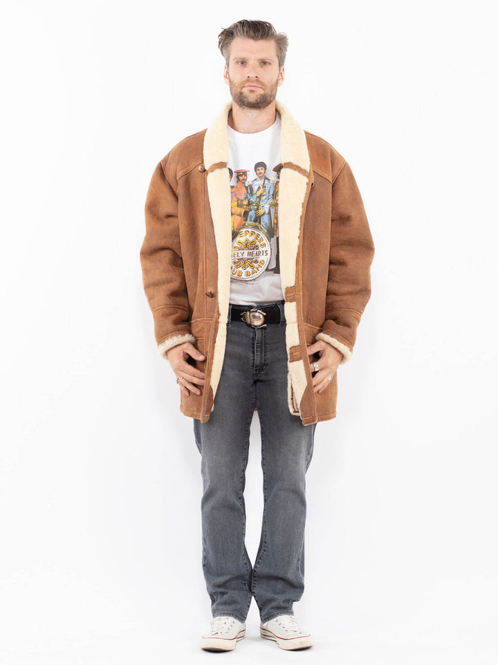 Vintage 80's Men Sheepskin Coat in BrownZ2031