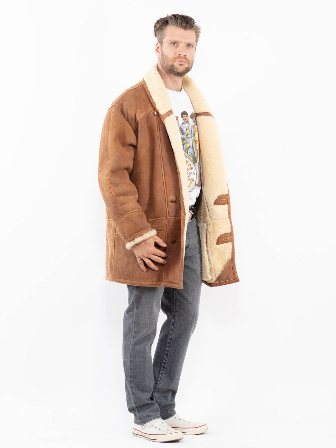 Vintage 80's Men Sheepskin Coat in BrownZ2031