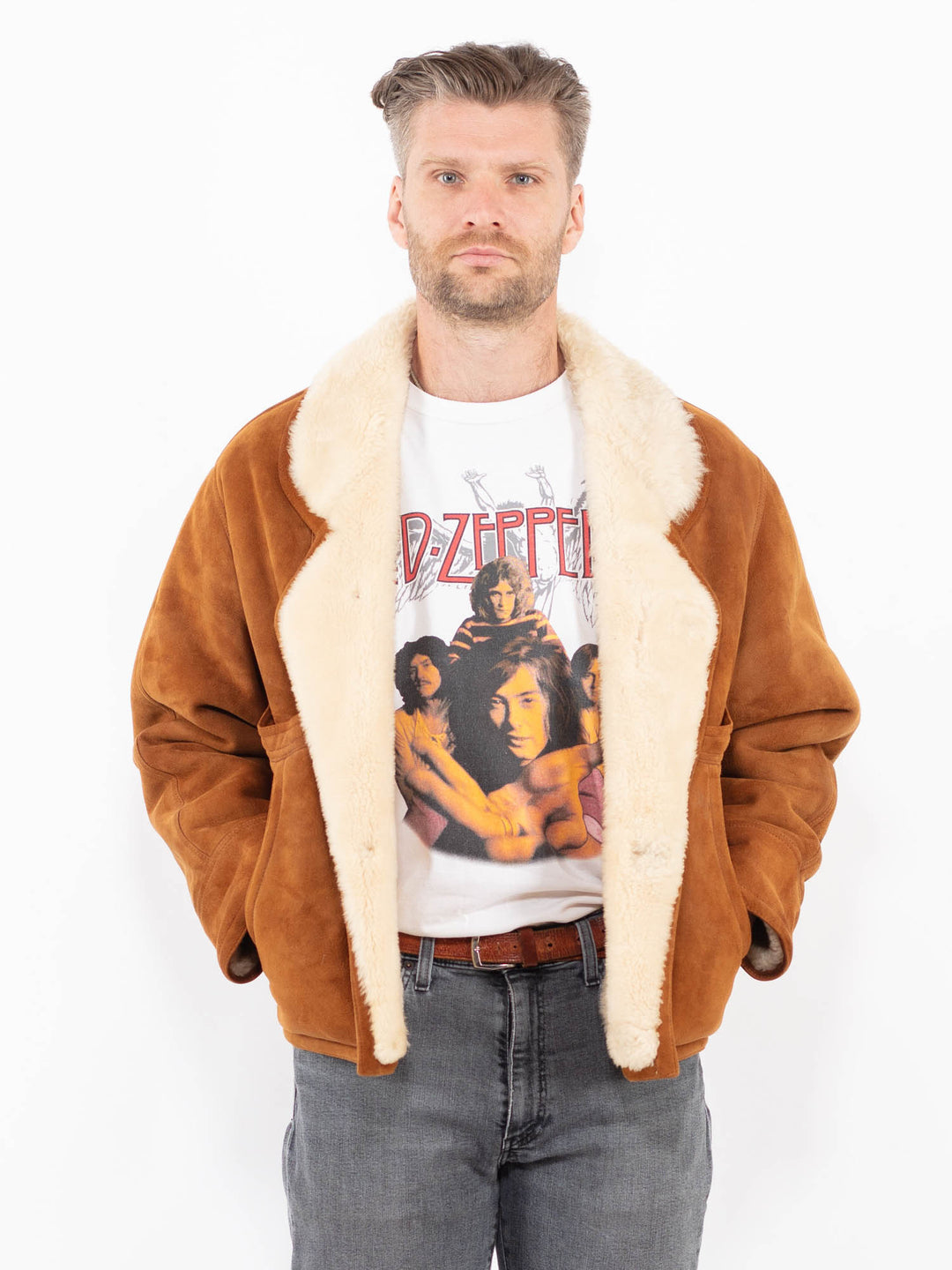 Vintage 80's Men Sheepskin Jacket in BrownZ2032