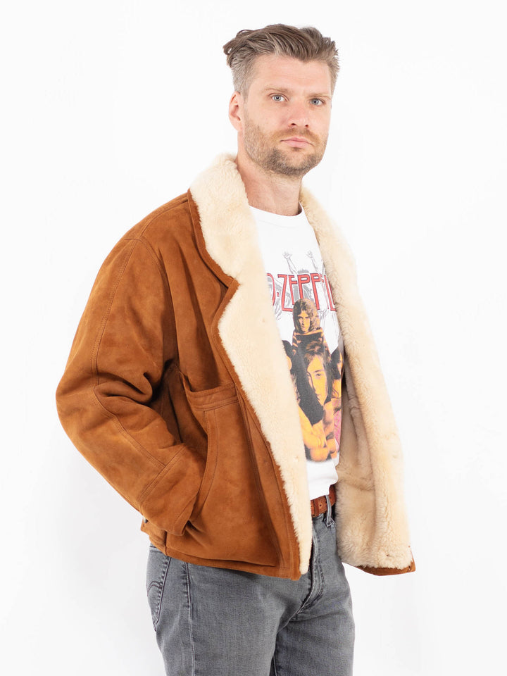 Vintage 80's Men Sheepskin Jacket in BrownZ2032
