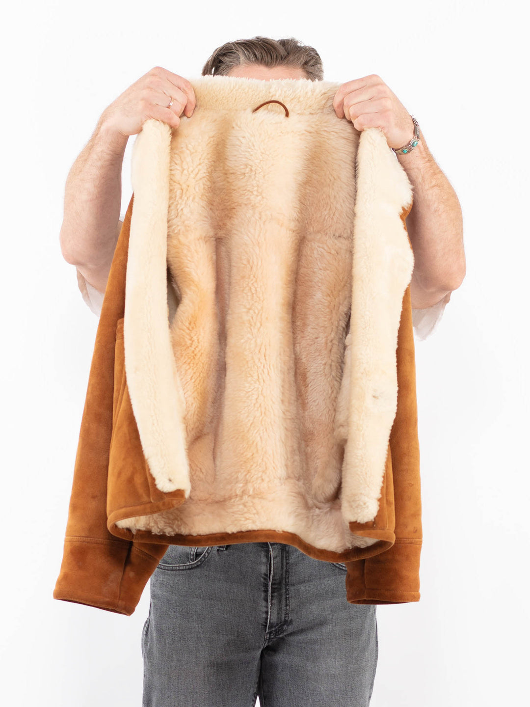 Vintage 80's Men Sheepskin Jacket in BrownZ2032