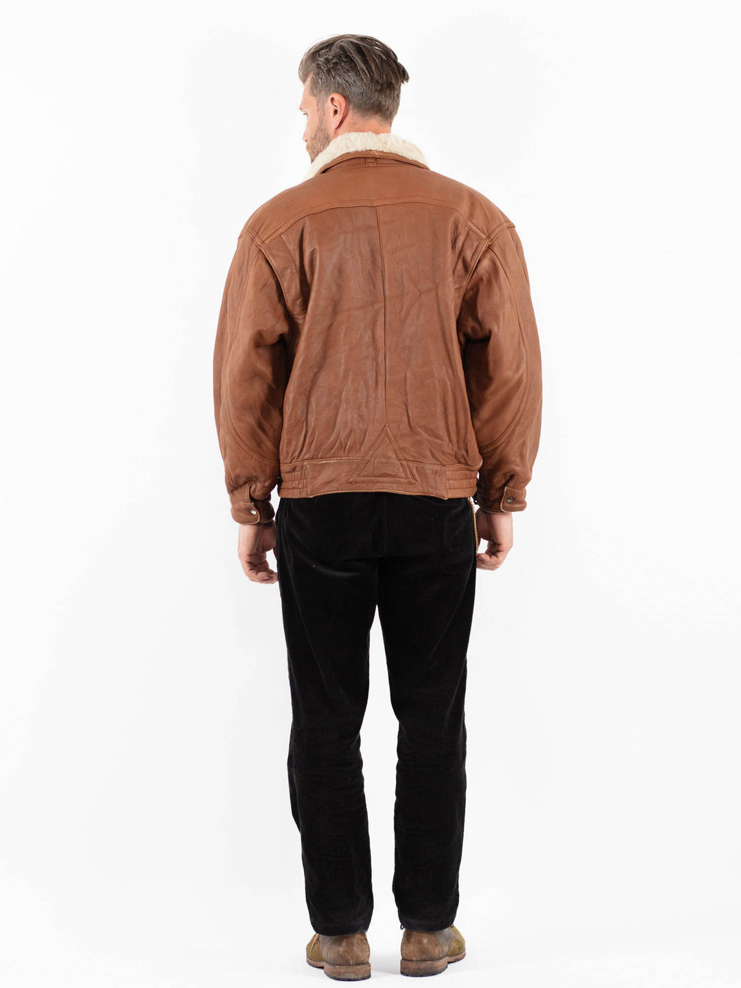 Vintage 80's Men Sheepskin Shearling Jacket in BrownZ1832