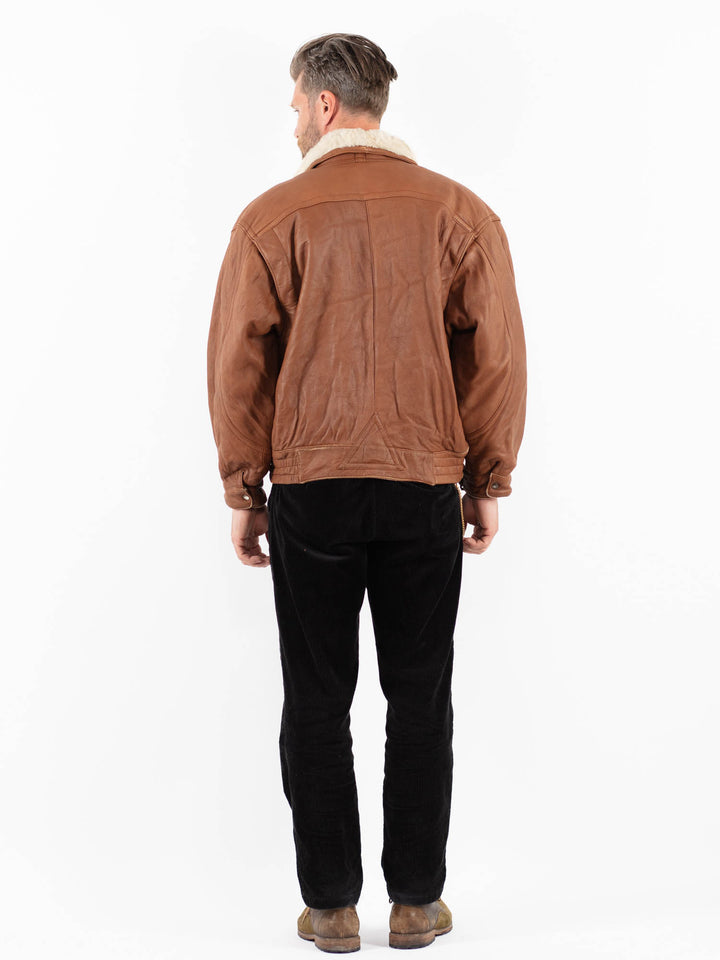 Vintage 80's Men Sheepskin Shearling Jacket in BrownZ1832