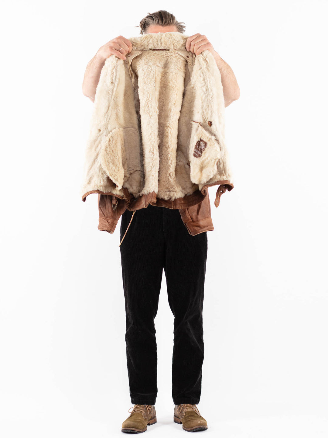 Vintage 80's Men Sheepskin Shearling Jacket in BrownZ1832