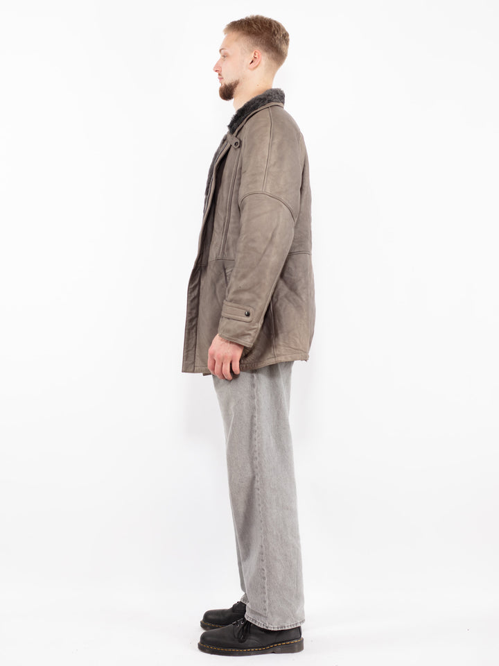 Vintage 80's Men Sheepskin Jacket in Gray