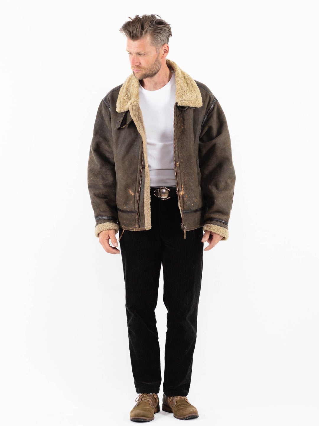 Vintage 80's Men Sheepskin Jacket in BrownZ1858