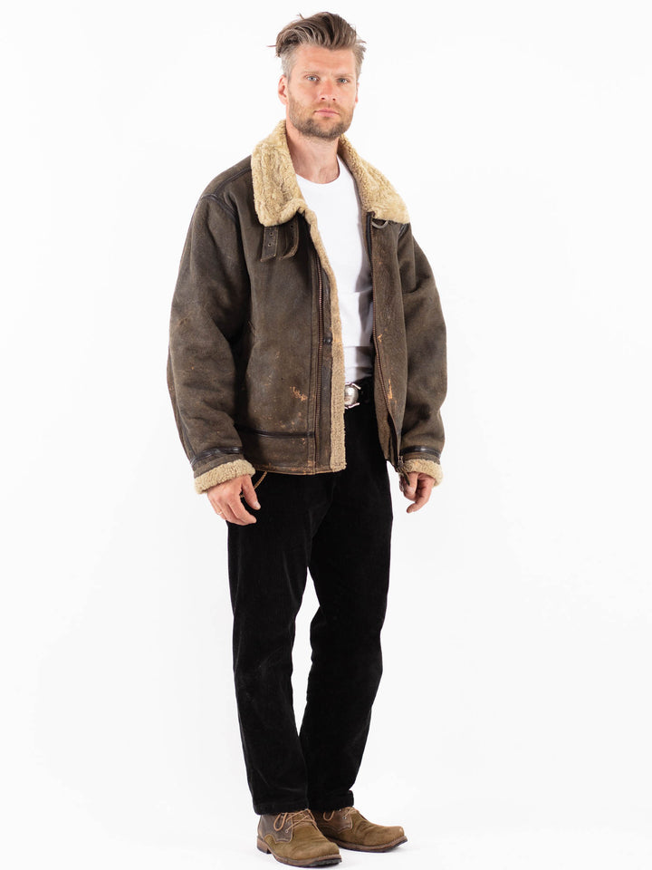 Vintage 80's Men Sheepskin Jacket in BrownZ1858