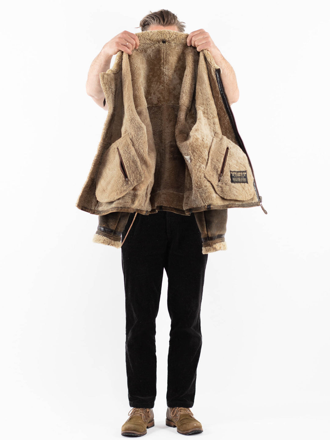 Vintage 80's Men Sheepskin Jacket in BrownZ1858