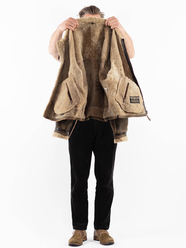 Vintage 80's Men Sheepskin Jacket in BrownZ1858