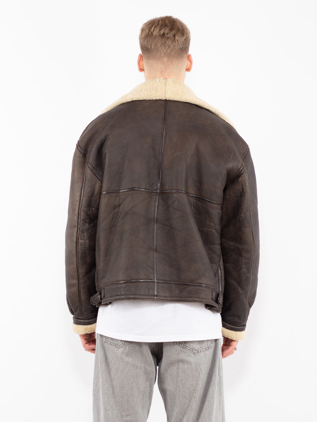 Vintage 80's Men B-3 Style Sheepskin Jacket in Brown