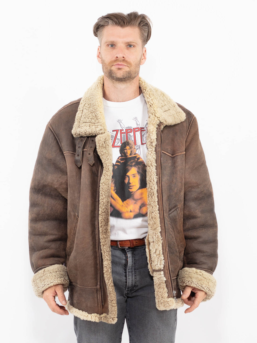 Vintage 80's Men Sheepskin Jacket in BrownZ2104
