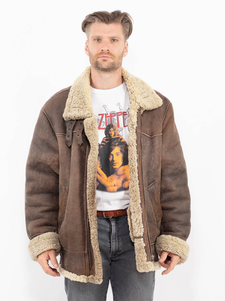 Vintage 80's Men Sheepskin Jacket in BrownZ2104