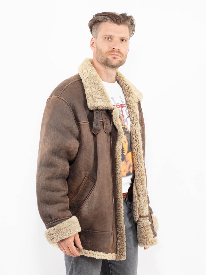 Vintage 80's Men Sheepskin Jacket in BrownZ2104