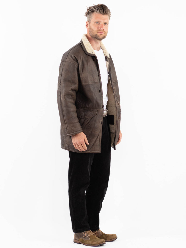 Vintage 80's Men Sheepskin Coat in BrownZ1895