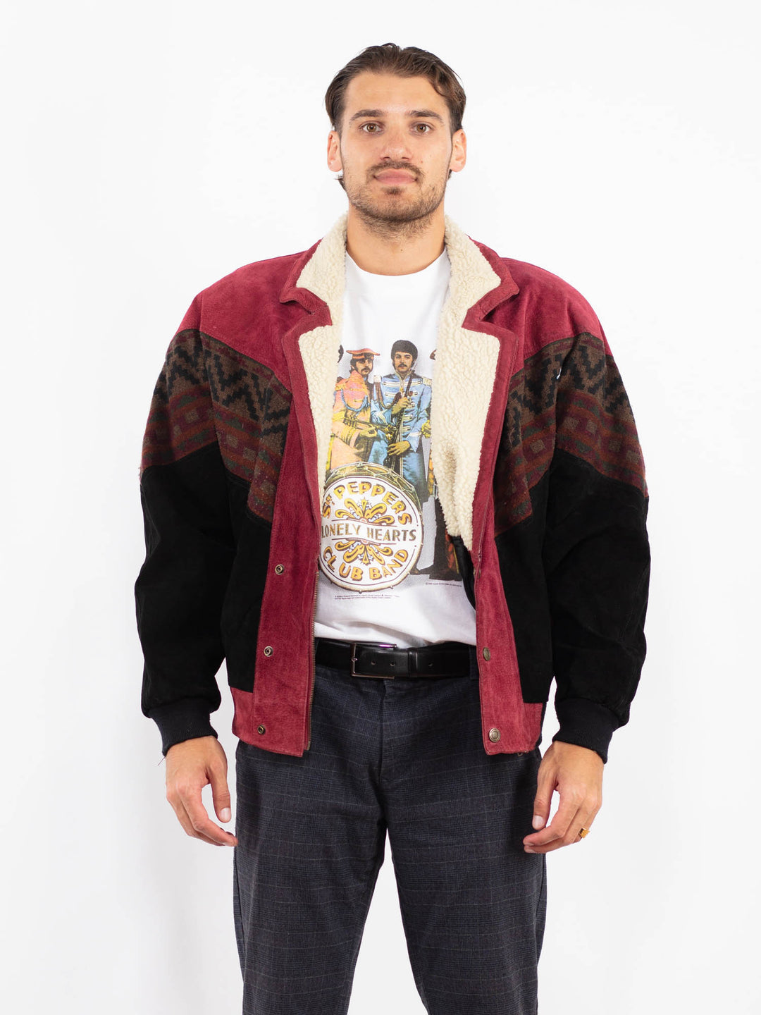 Vintage 80's Men Suede Sherpa Jacket in MultiZ2232