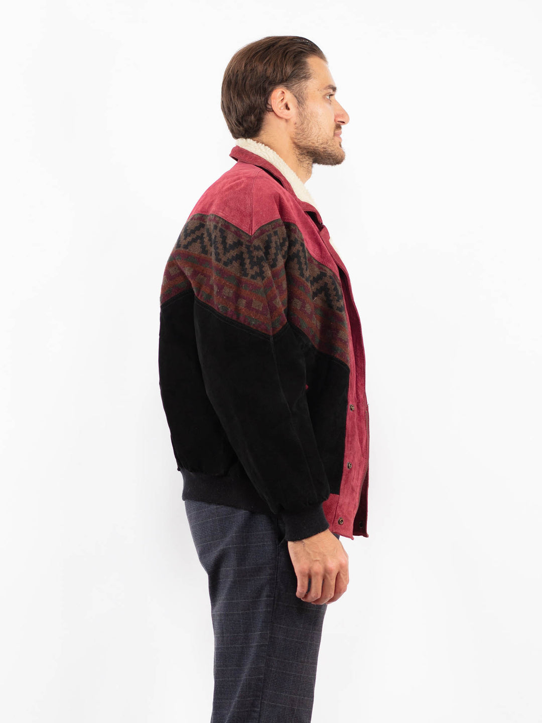 Vintage 80's Men Suede Sherpa Jacket in MultiZ2232