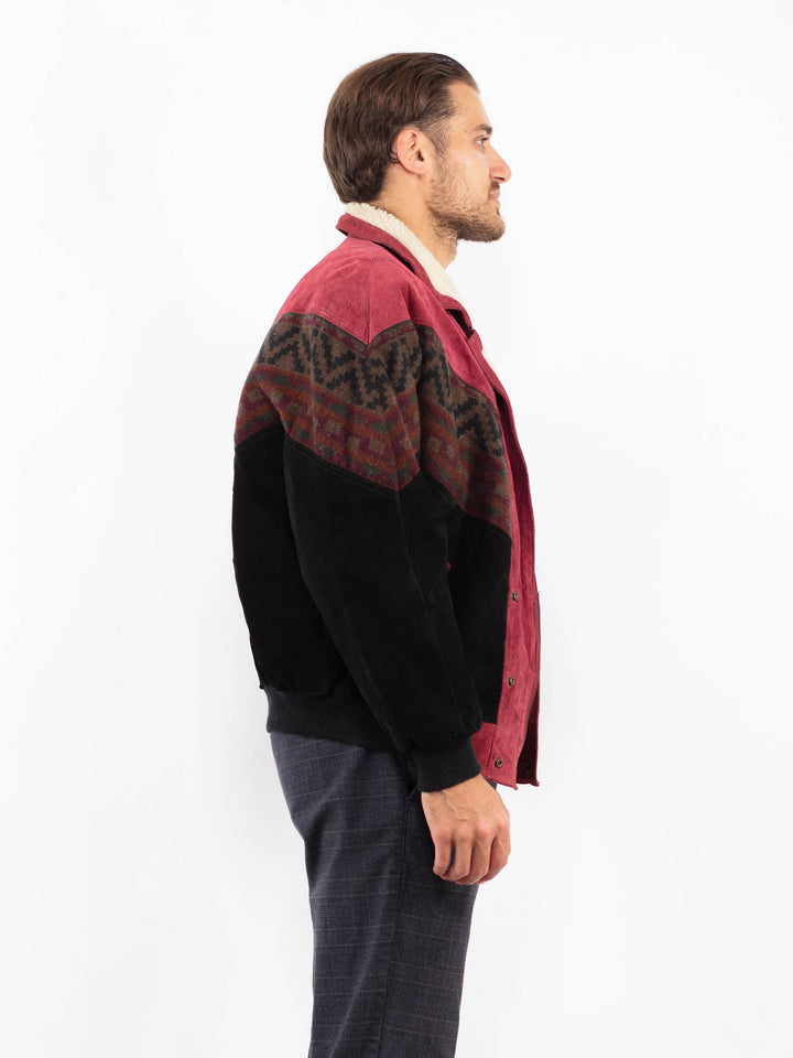 Vintage 80's Men Suede Sherpa Jacket in MultiZ2232