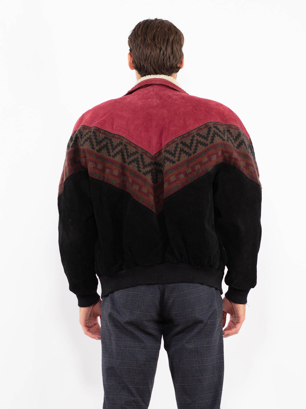 Vintage 80's Men Suede Sherpa Jacket in MultiZ2232