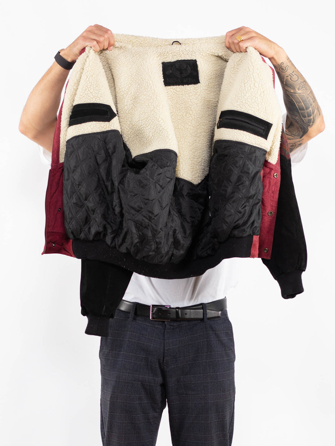 Vintage 80's Men Suede Sherpa Jacket in MultiZ2232