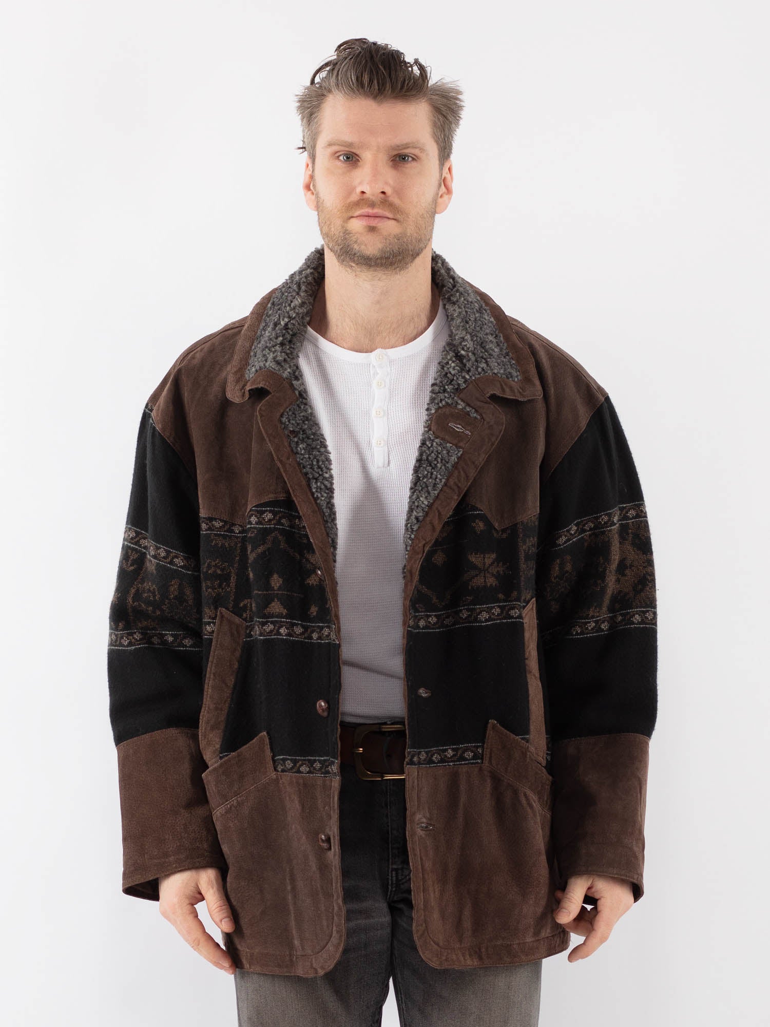 Online Vintage Store | Vintage 80's Men Aztec Suede Bomber Jacket