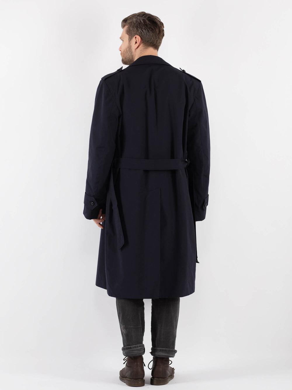 Vintage 80's Men Trench Coat in Blue