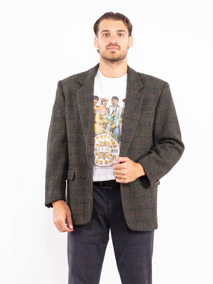 Vintage 80's Men Harris Tweed Jacket in GreenZ2165