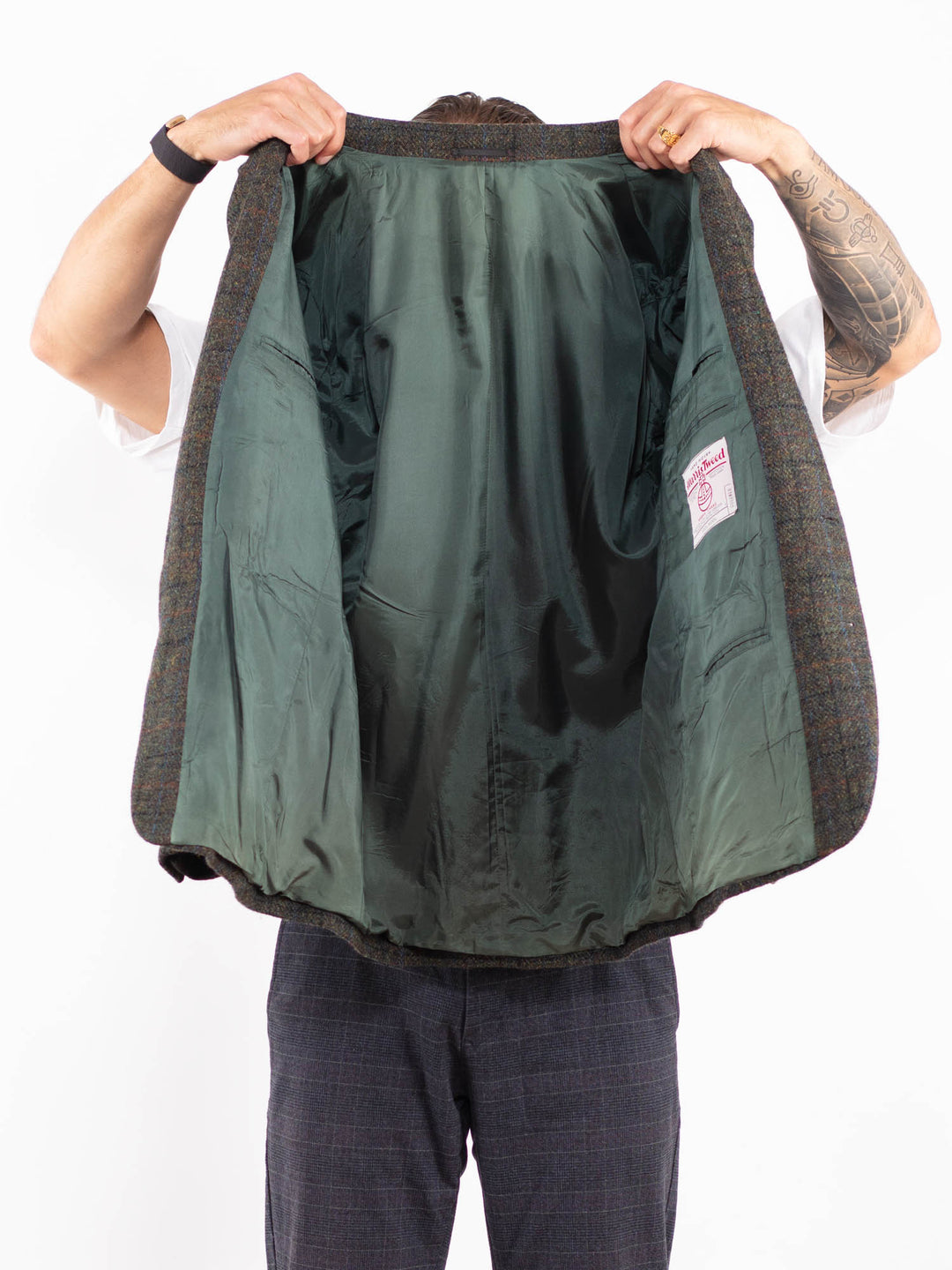 Vintage 80's Men Harris Tweed Jacket in GreenZ2165