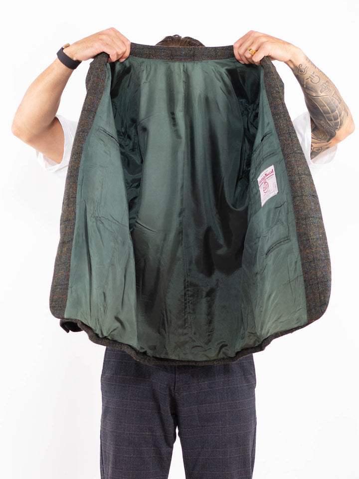 Vintage 80's Men Harris Tweed Jacket in GreenZ2165
