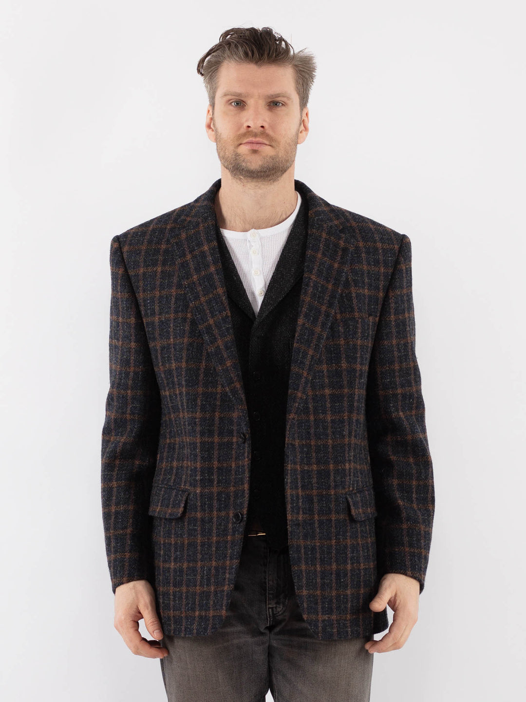 Vintage 90's Men Harris Tweed Jacket in BlueZ1070