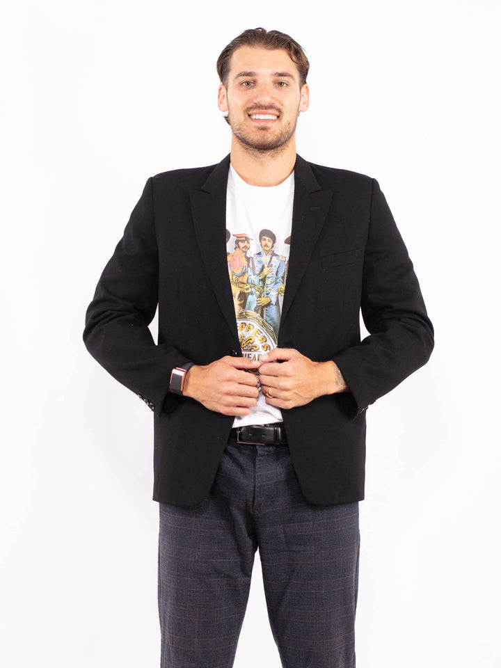 Vintage 80's Men Wool Blend Blazer Jacket in BlackZ2170