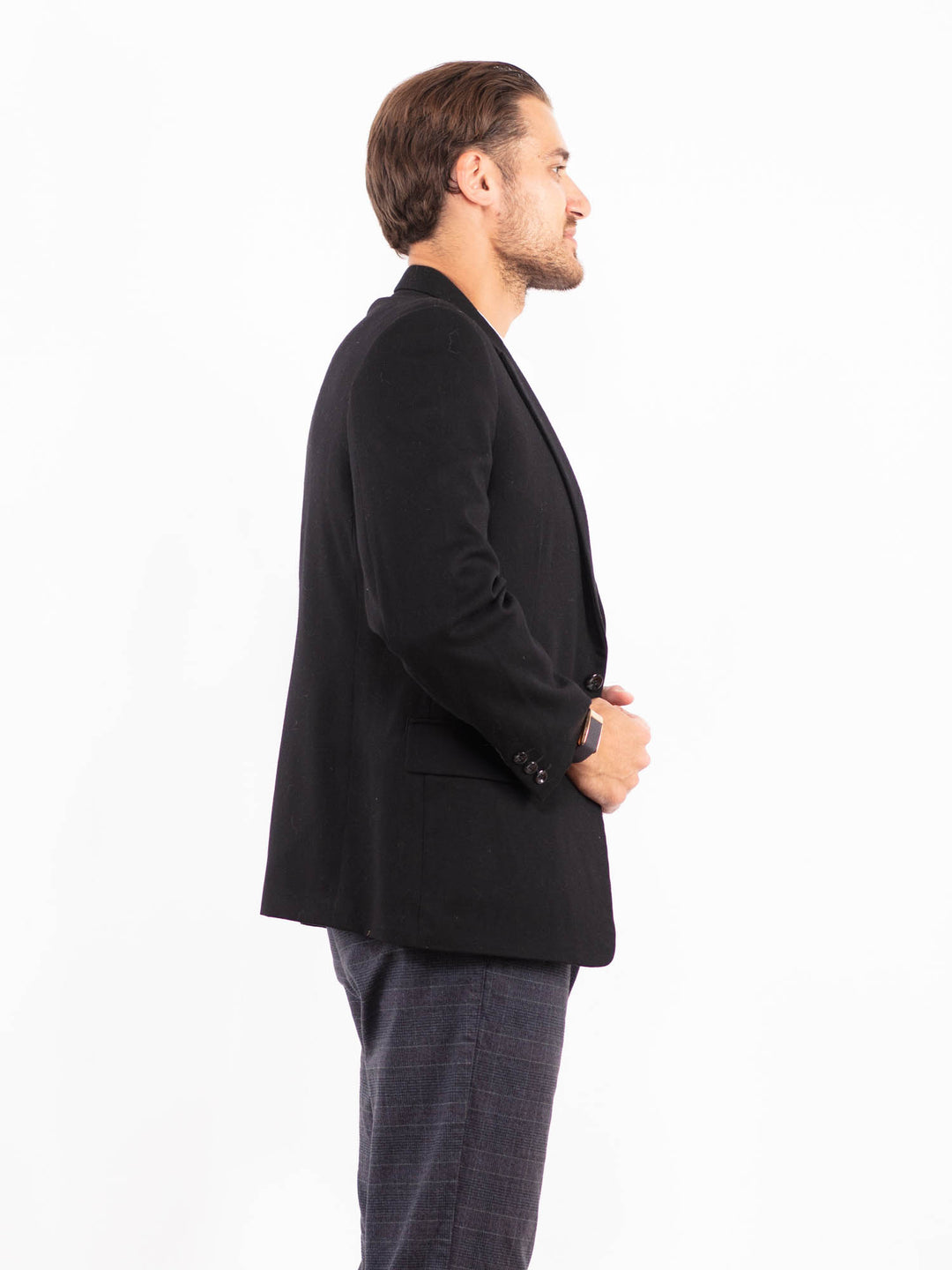 Vintage 80's Men Wool Blend Blazer Jacket in BlackZ2170