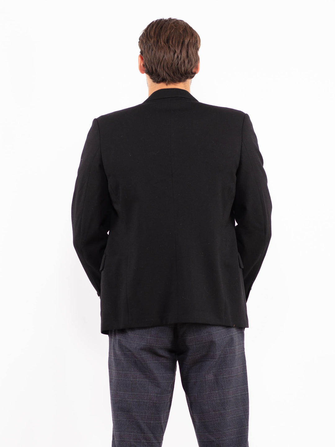 Vintage 80's Men Wool Blend Blazer Jacket in BlackZ2170