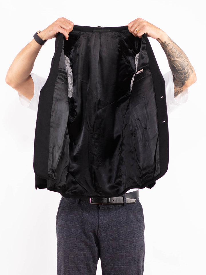 Vintage 80's Men Wool Blend Blazer Jacket in BlackZ2170