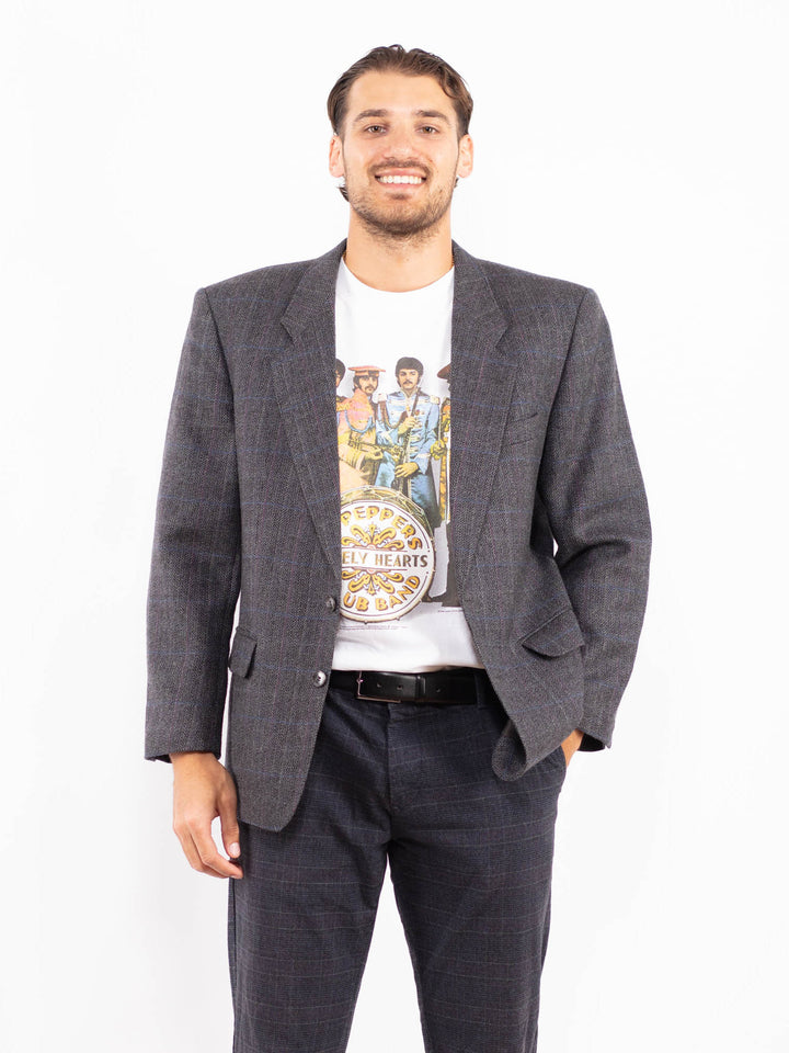 Vintage 80's Men Wool Blazer Jacket in GrayZ2171