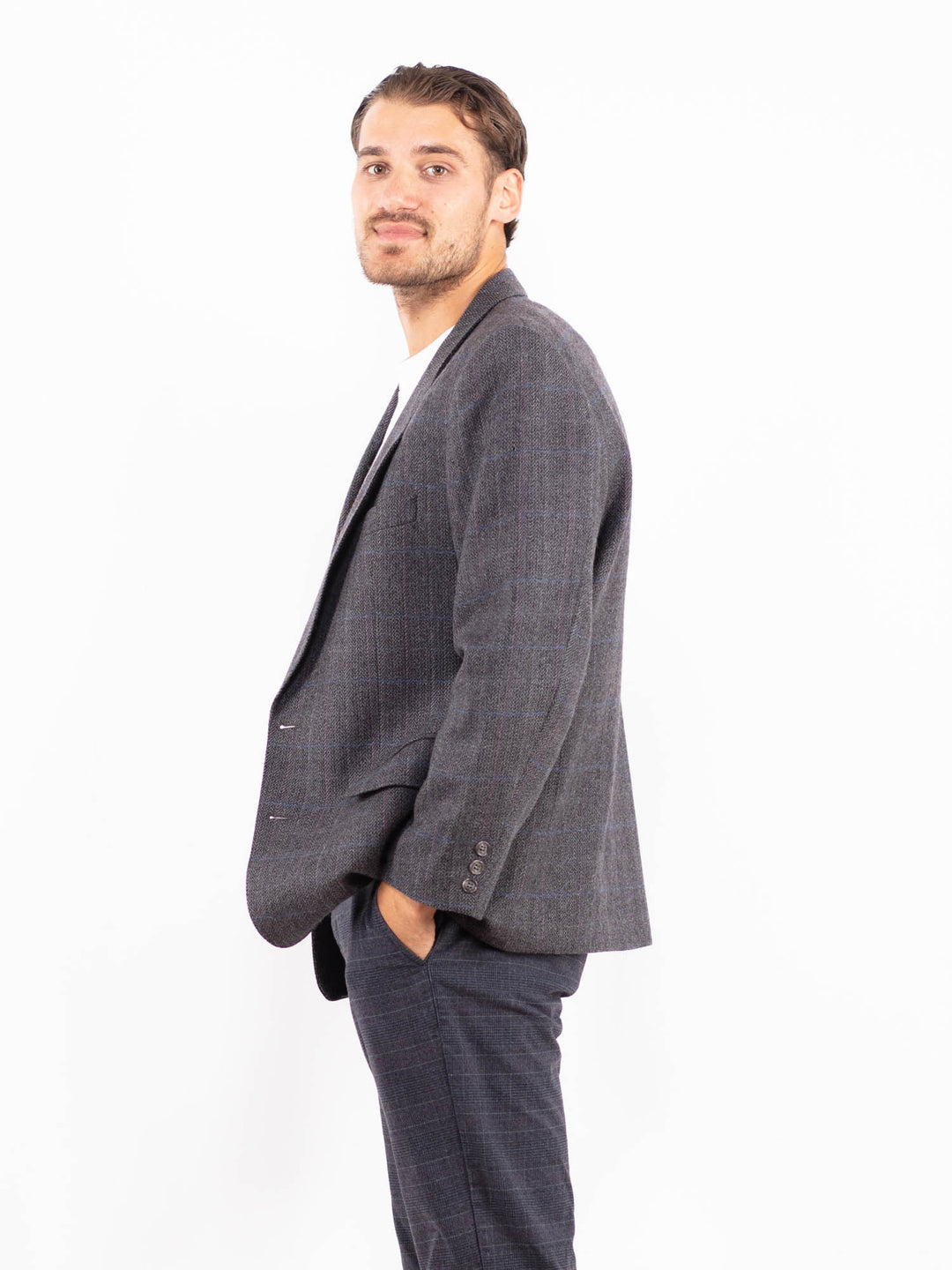 Vintage 80's Men Wool Blazer Jacket in GrayZ2171