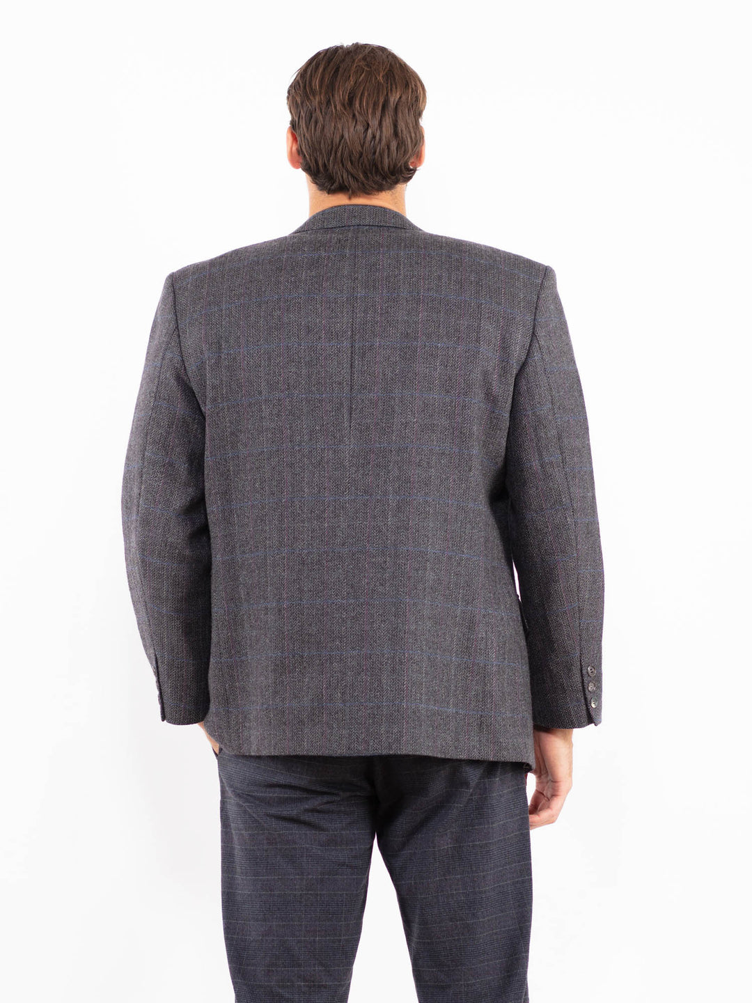 Vintage 80's Men Wool Blazer Jacket in GrayZ2171