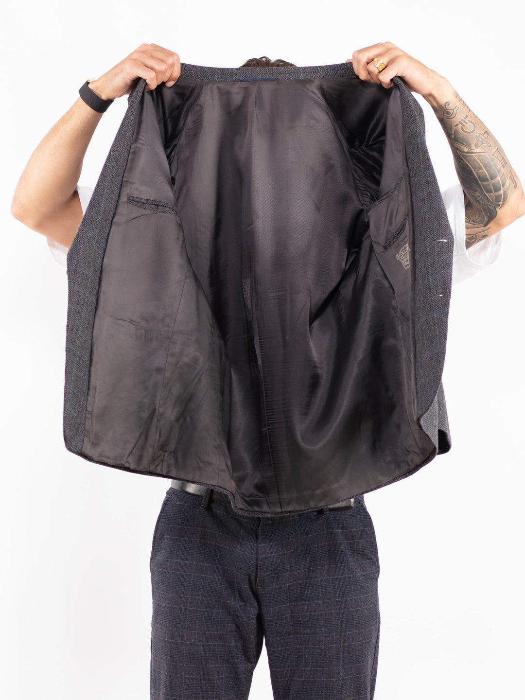 Vintage 80's Men Wool Blazer Jacket in GrayZ2171