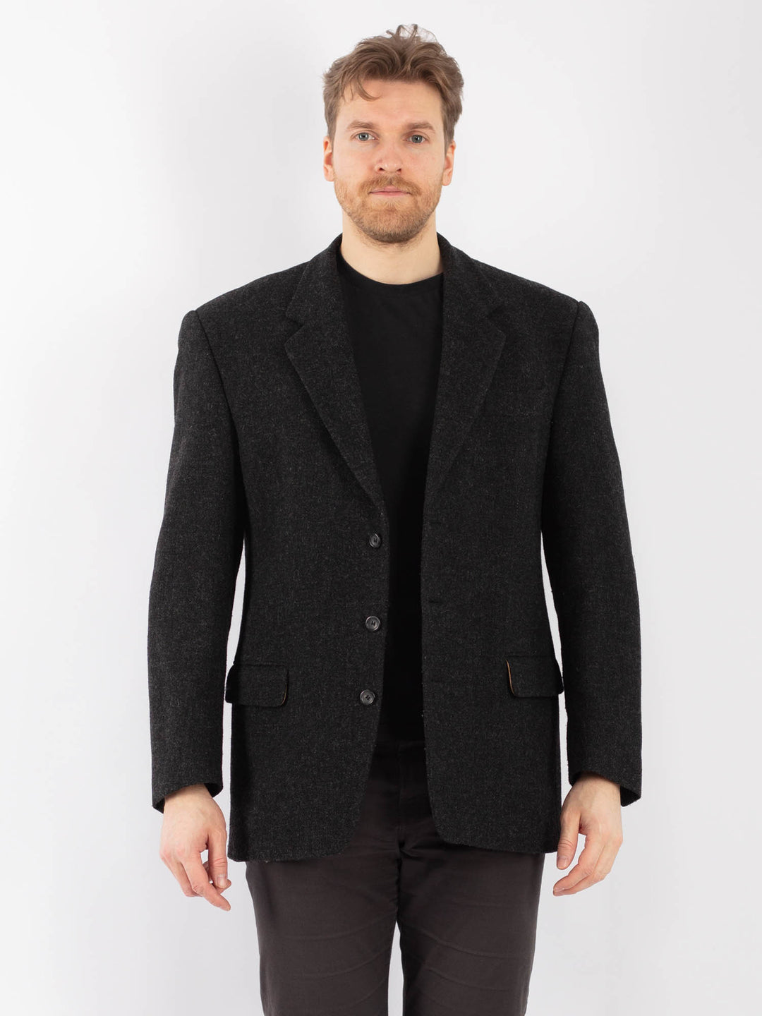 Vintage 80's Men Wool Blazer Jacket in GrayZ1267