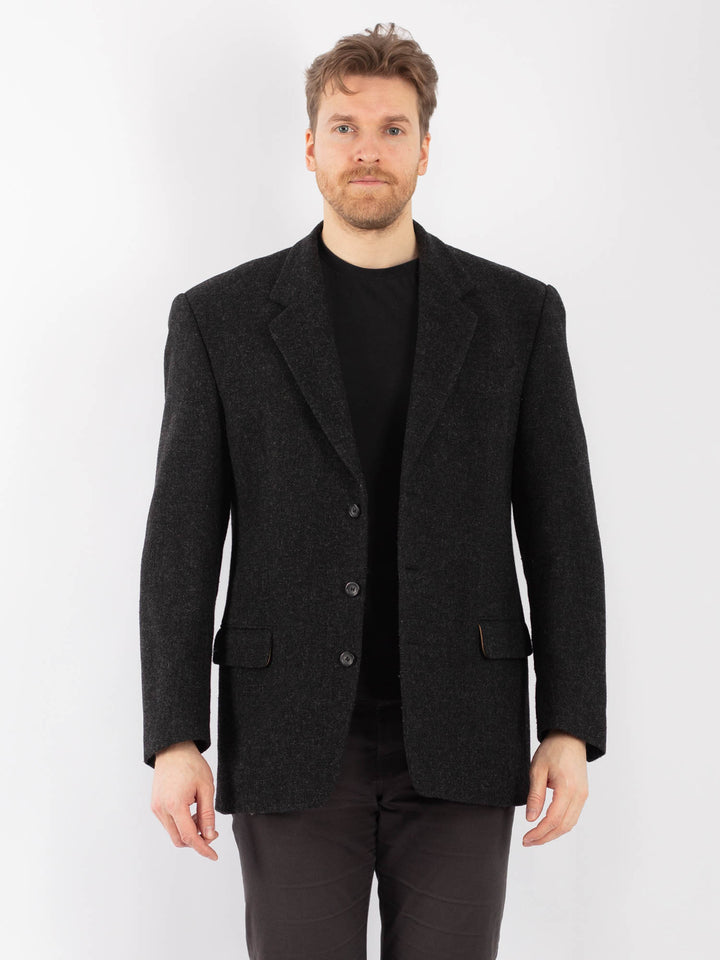 Vintage 80's Men Wool Blazer Jacket in GrayZ1267